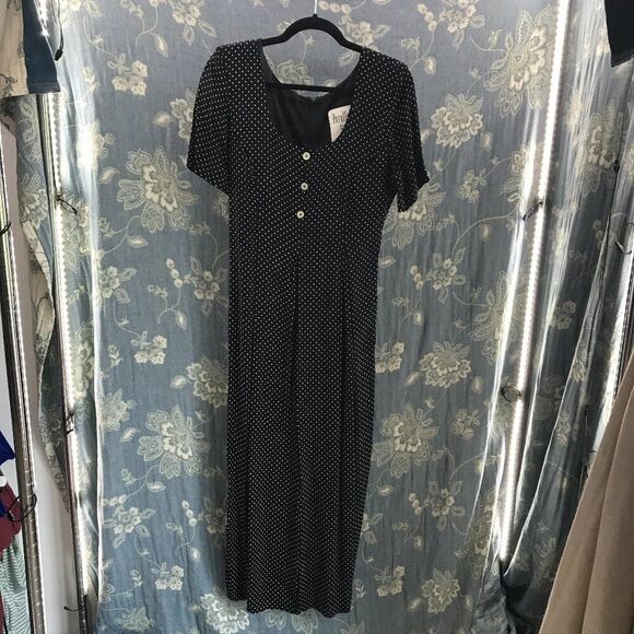 vintage 90s Parallel navy polkadot jumpsuit size 8 - Picture 1 of 5